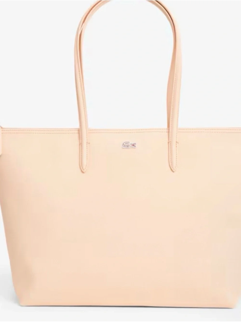 Lacoste Pale Peach Leather Tote with Signature Croc